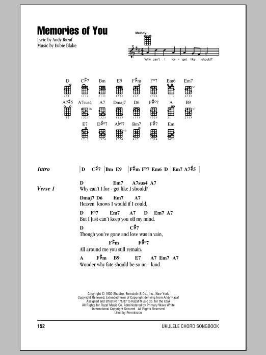 Andy Razaf Memories Of You Sheet Music Notes & Chords for Clarinet - Download or Print PDF