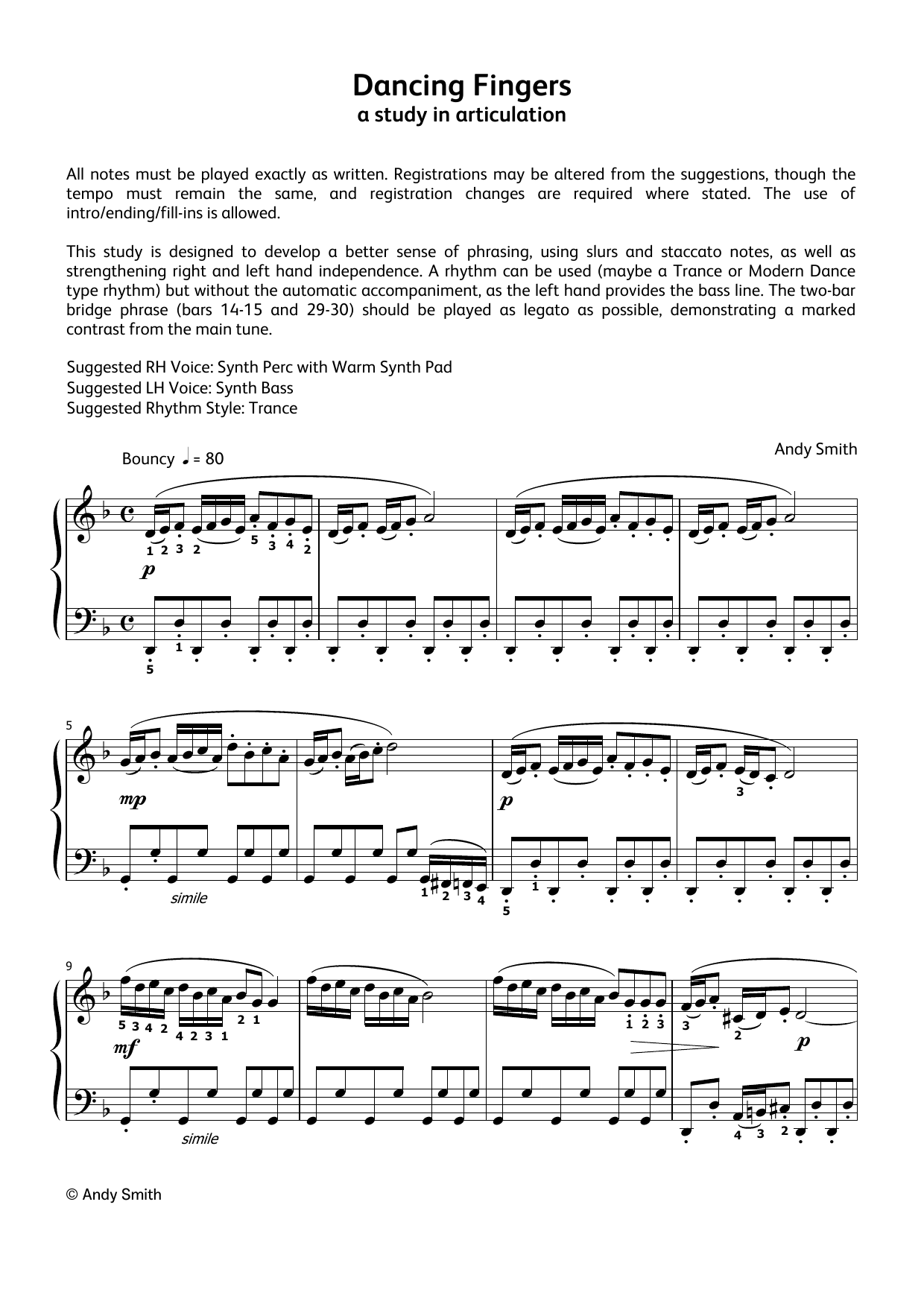 Andy Smith Dancing Fingers (LCME Electronic Keyboard Grade 3 List A) Sheet Music Notes & Chords for Piano Solo - Download or Print PDF