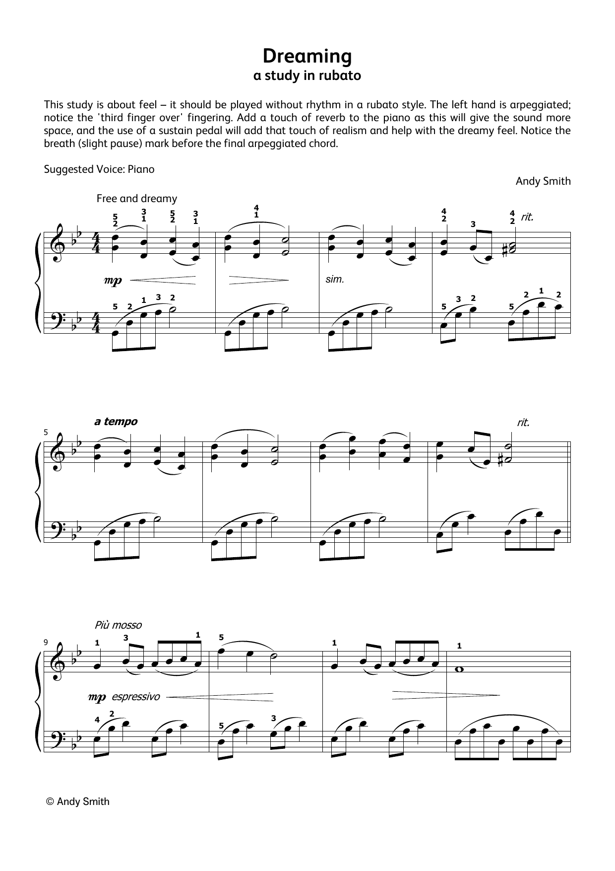 Andy Smith Dreaming (LCME Electronic Keyboard Grade 4 List A) Sheet Music Notes & Chords for Piano Solo - Download or Print PDF