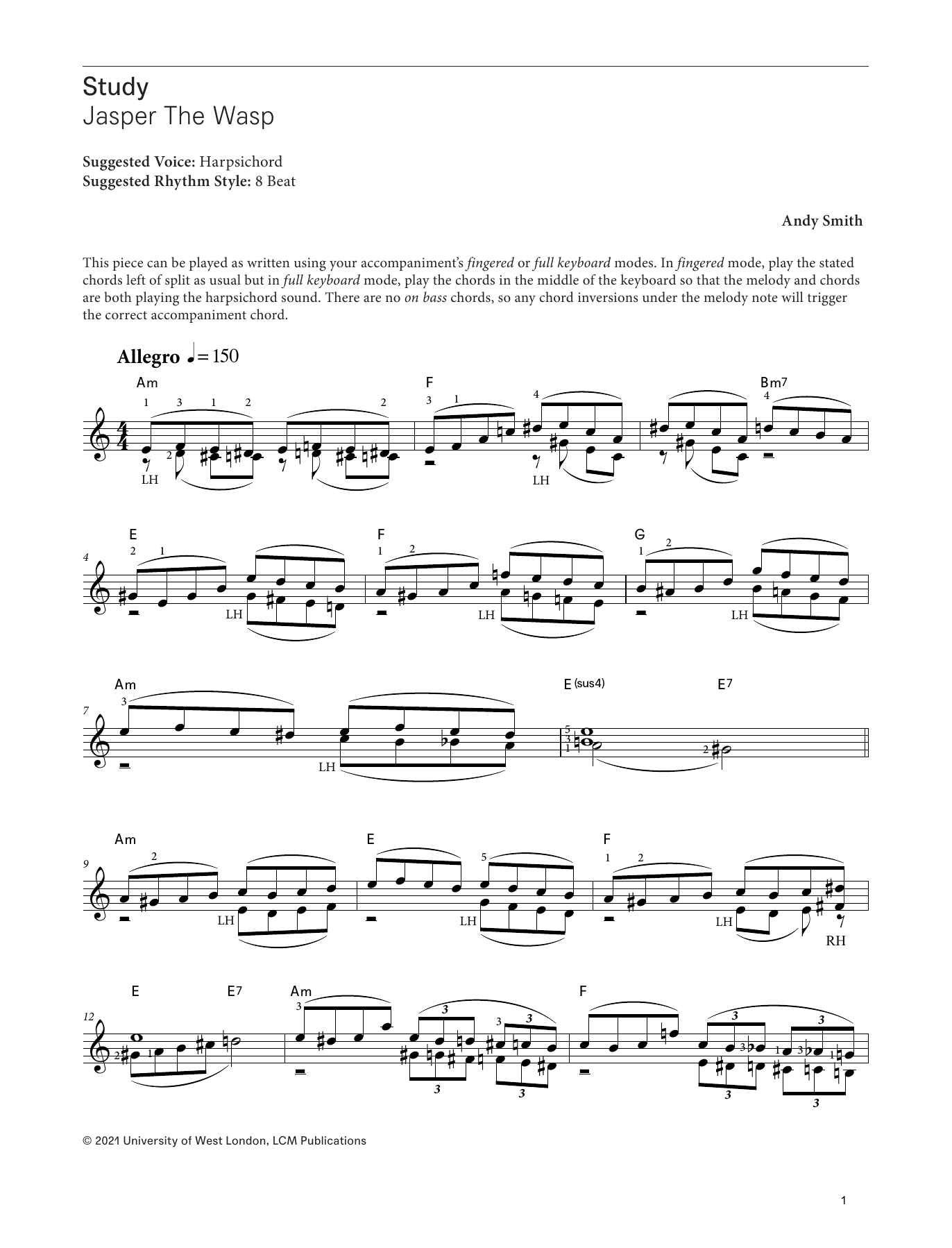 Andy Smith Jasper The Wasp (from LCME Electronic Keyboard Study Grade 8) Sheet Music Notes & Chords for Piano Solo - Download or Print PDF