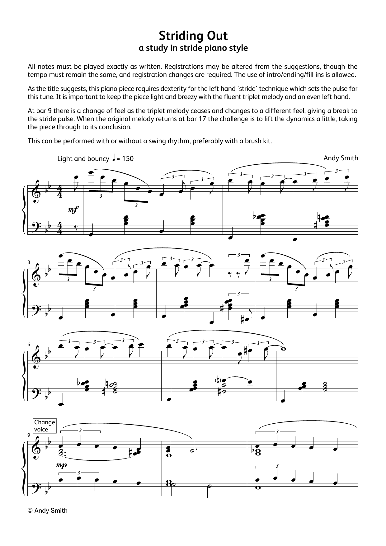 Andy Smith Striding Out (LCME Electronic Keyboard Grade 8 List A) Sheet Music Notes & Chords for Piano Solo - Download or Print PDF