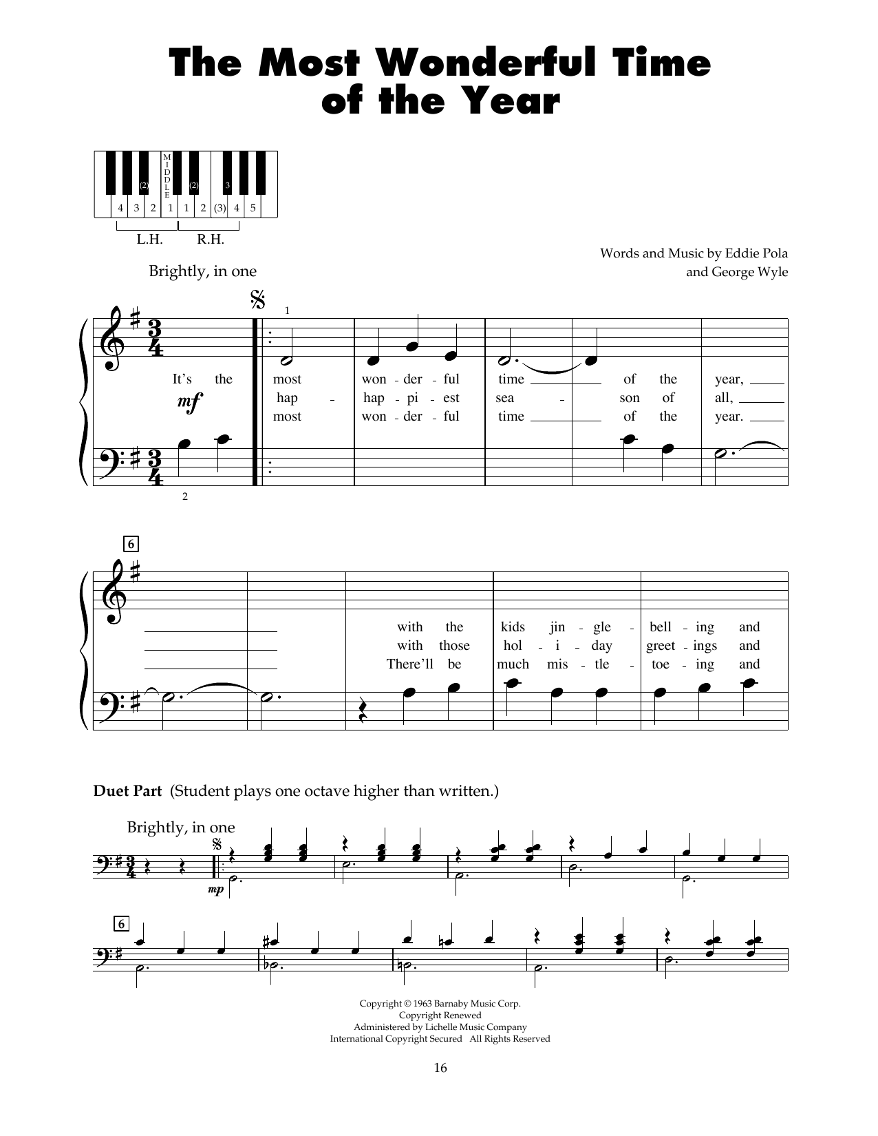 Andy Wiliams The Most Wonderful Time Of The Year Sheet Music Notes & Chords for 5-Finger Piano - Download or Print PDF