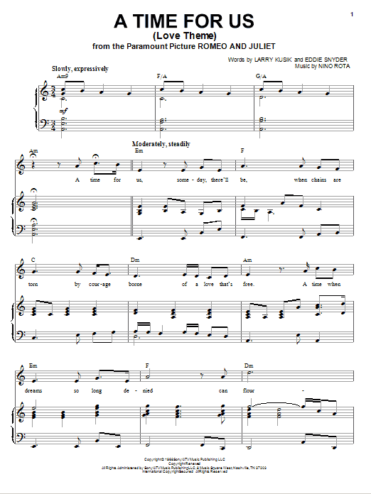 Andy Williams A Time For Us (Love Theme) Sheet Music Notes & Chords for Piano & Vocal - Download or Print PDF