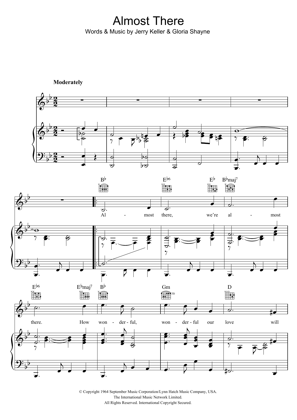 Andy Williams Almost There Sheet Music Notes & Chords for Piano & Vocal - Download or Print PDF