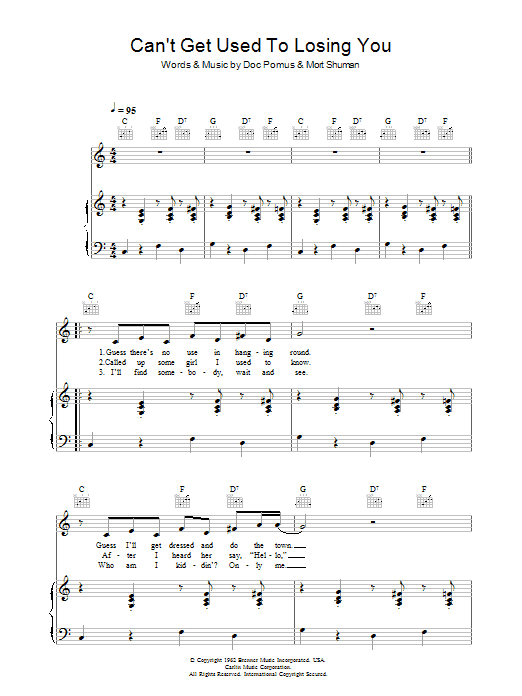 Andy Williams Can't Get Used To Losing You Sheet Music Notes & Chords for Piano & Vocal - Download or Print PDF