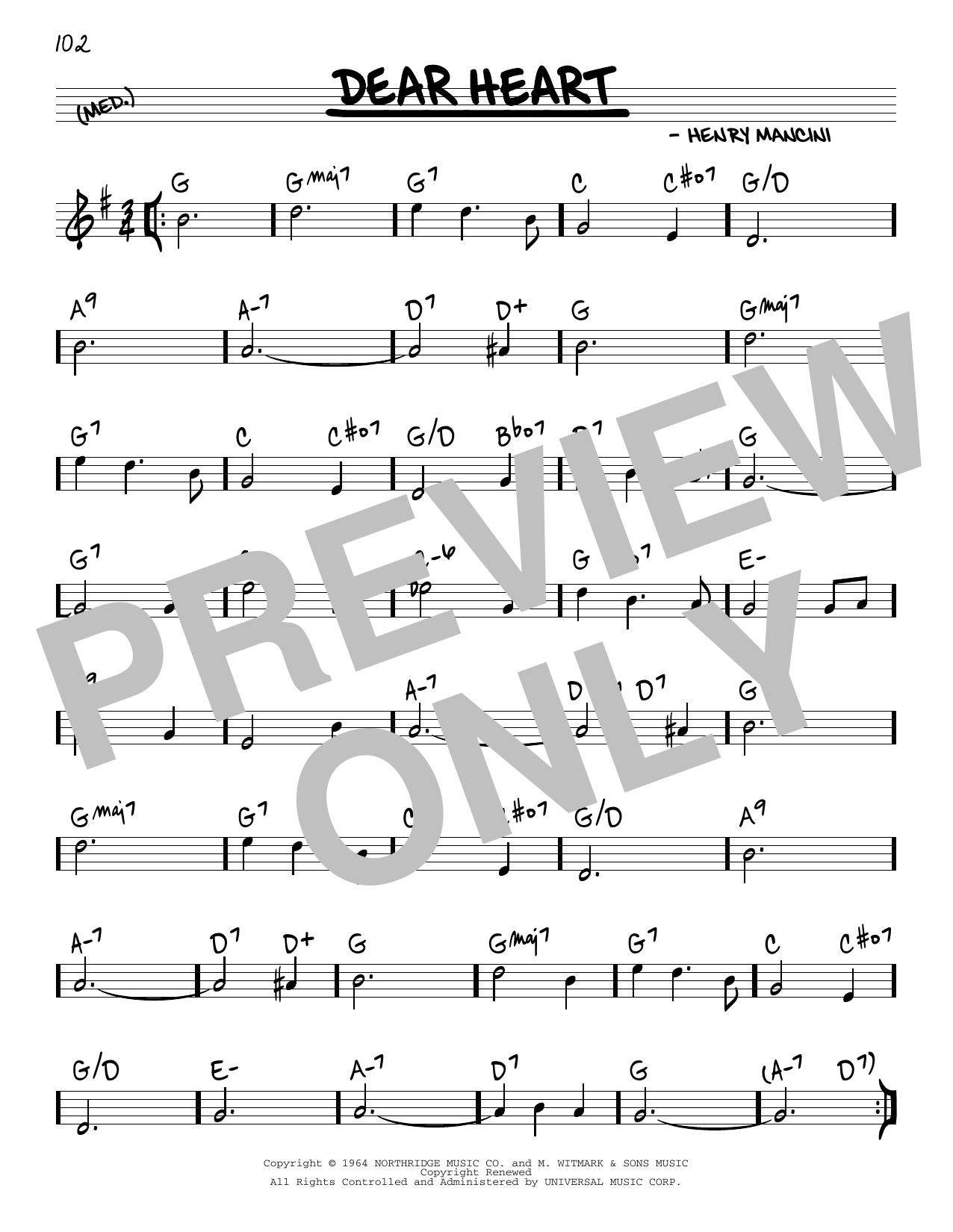 Andy Williams Dear Heart Sheet Music Notes & Chords for Real Book – Melody & Chords - Download or Print PDF