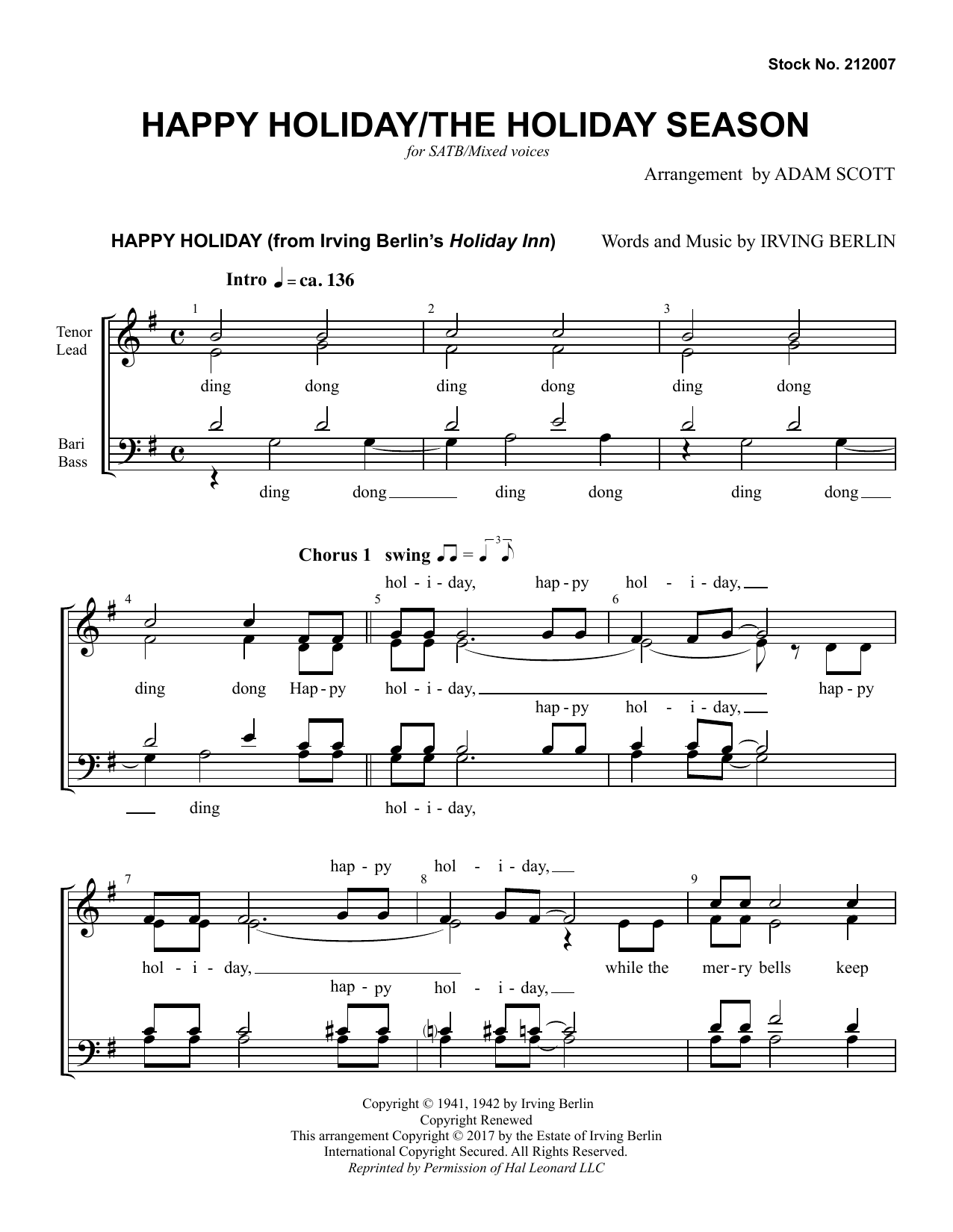 Andy Williams Happy Holiday/The Holiday Season (arr. Adam Scott) Sheet Music Notes & Chords for SSA Choir - Download or Print PDF