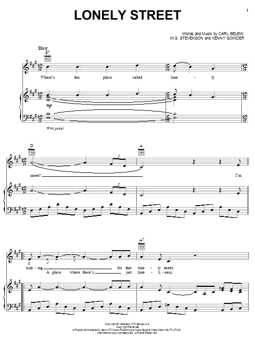 Andy Williams Lonely Street Sheet Music Notes & Chords for Lyrics & Chords - Download or Print PDF