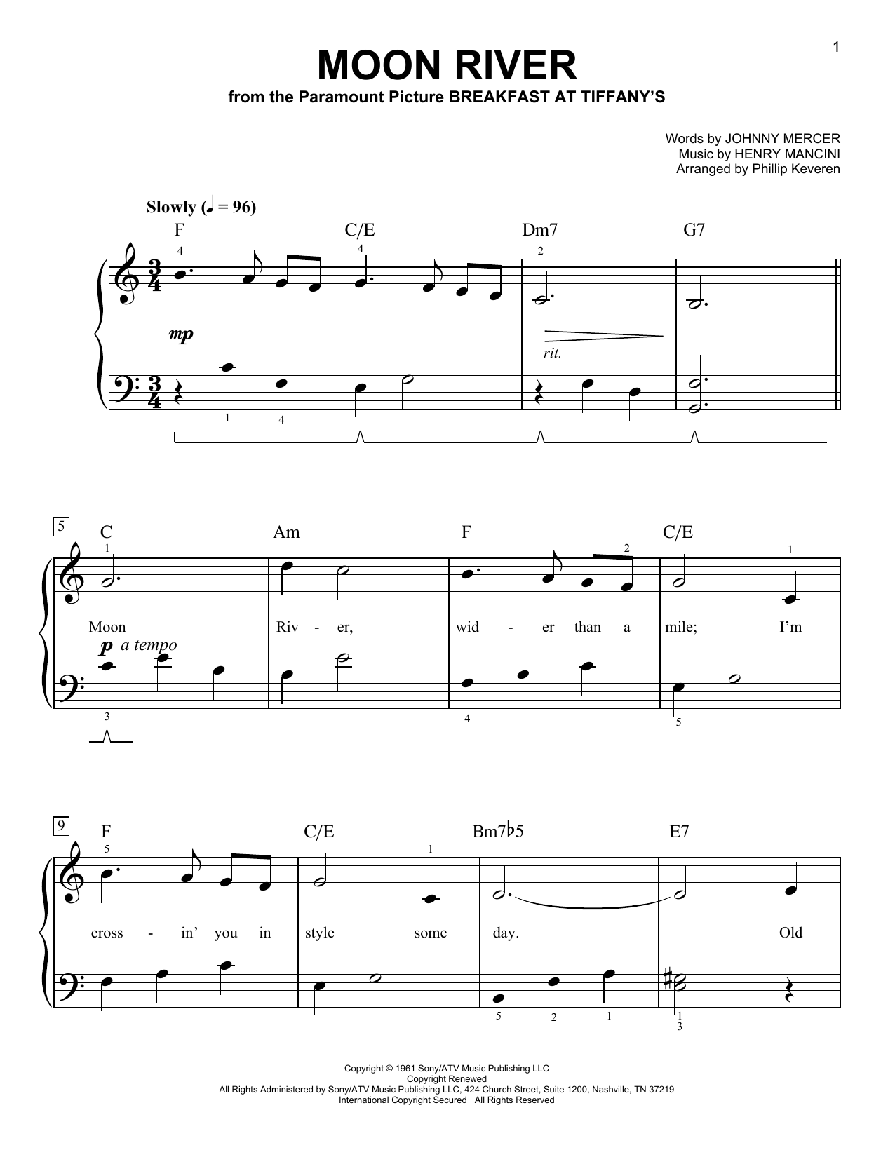 Phillip Keveren Moon River Sheet Music Notes & Chords for Piano & Vocal - Download or Print PDF