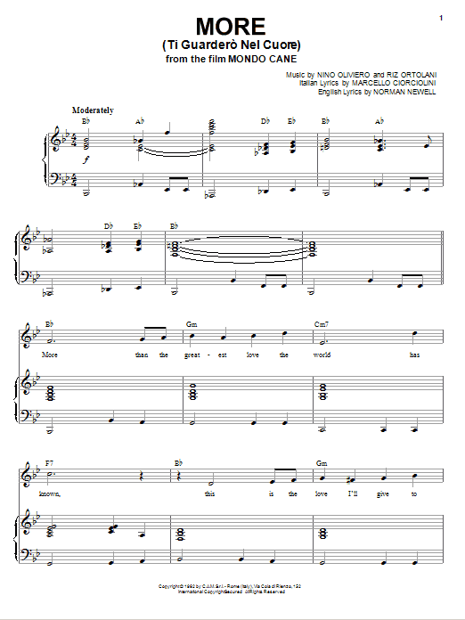 Andy Williams More (Ti Guardero Nel Cuore) Sheet Music Notes & Chords for Piano & Vocal - Download or Print PDF