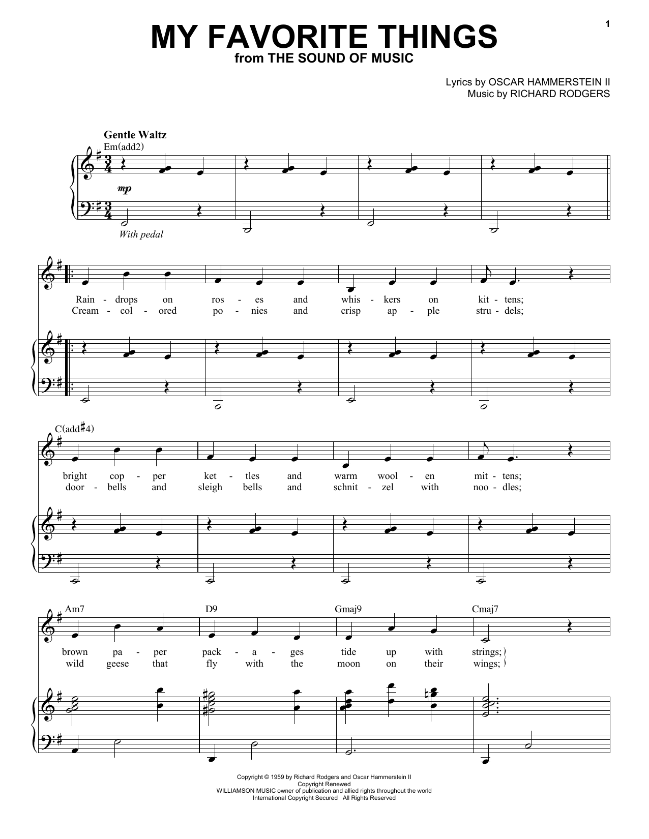 Andy Williams My Favorite Things Sheet Music Notes & Chords for Piano, Vocal & Guitar (Right-Hand Melody) - Download or Print PDF