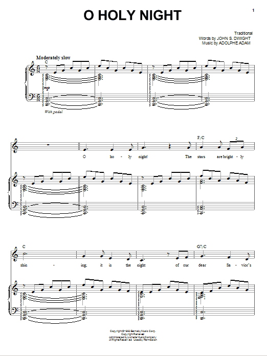 Andy Williams O Holy Night Sheet Music Notes & Chords for Piano, Vocal & Guitar (Right-Hand Melody) - Download or Print PDF