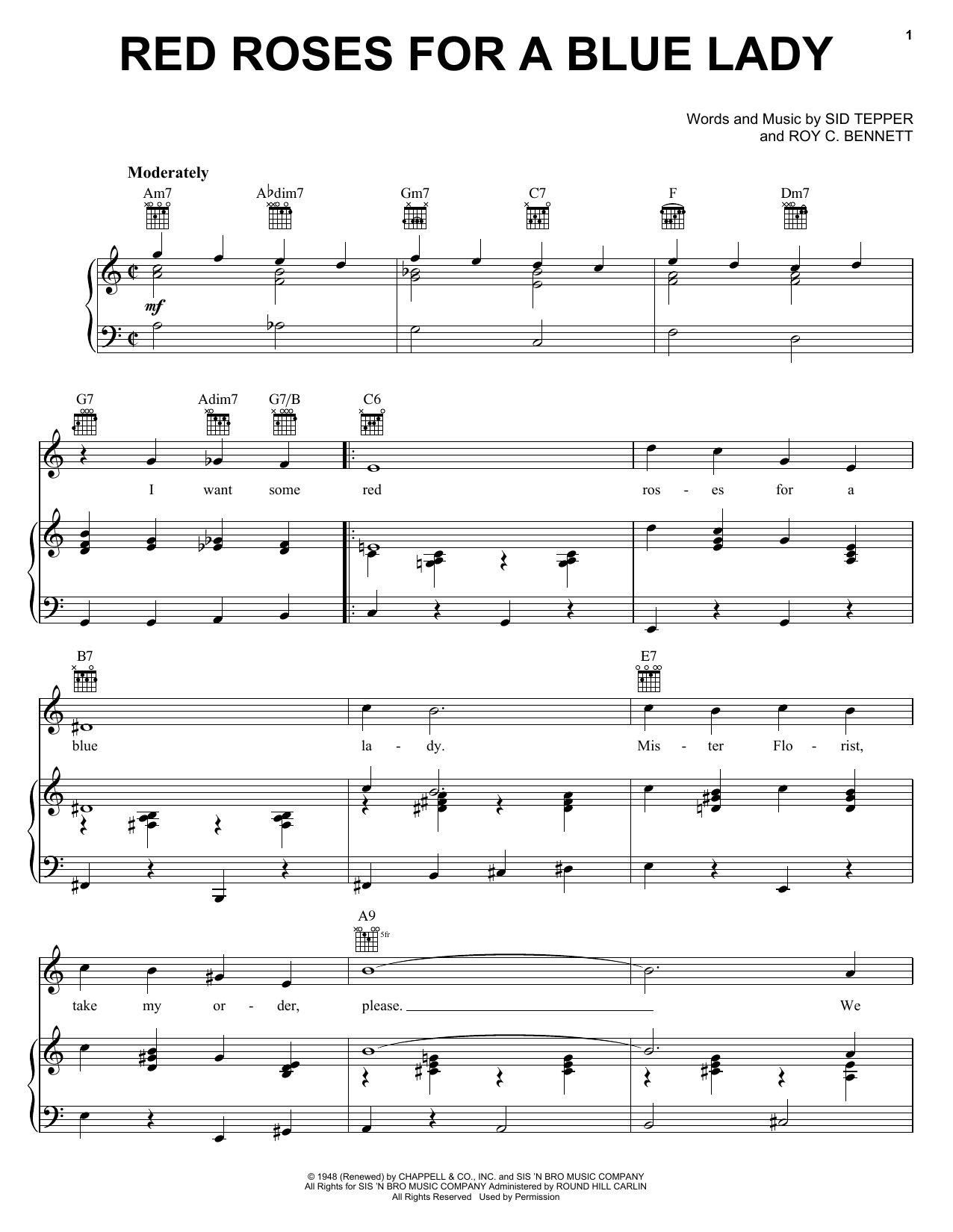 Andy Williams Red Roses For A Blue Lady Sheet Music Notes & Chords for Piano & Vocal - Download or Print PDF