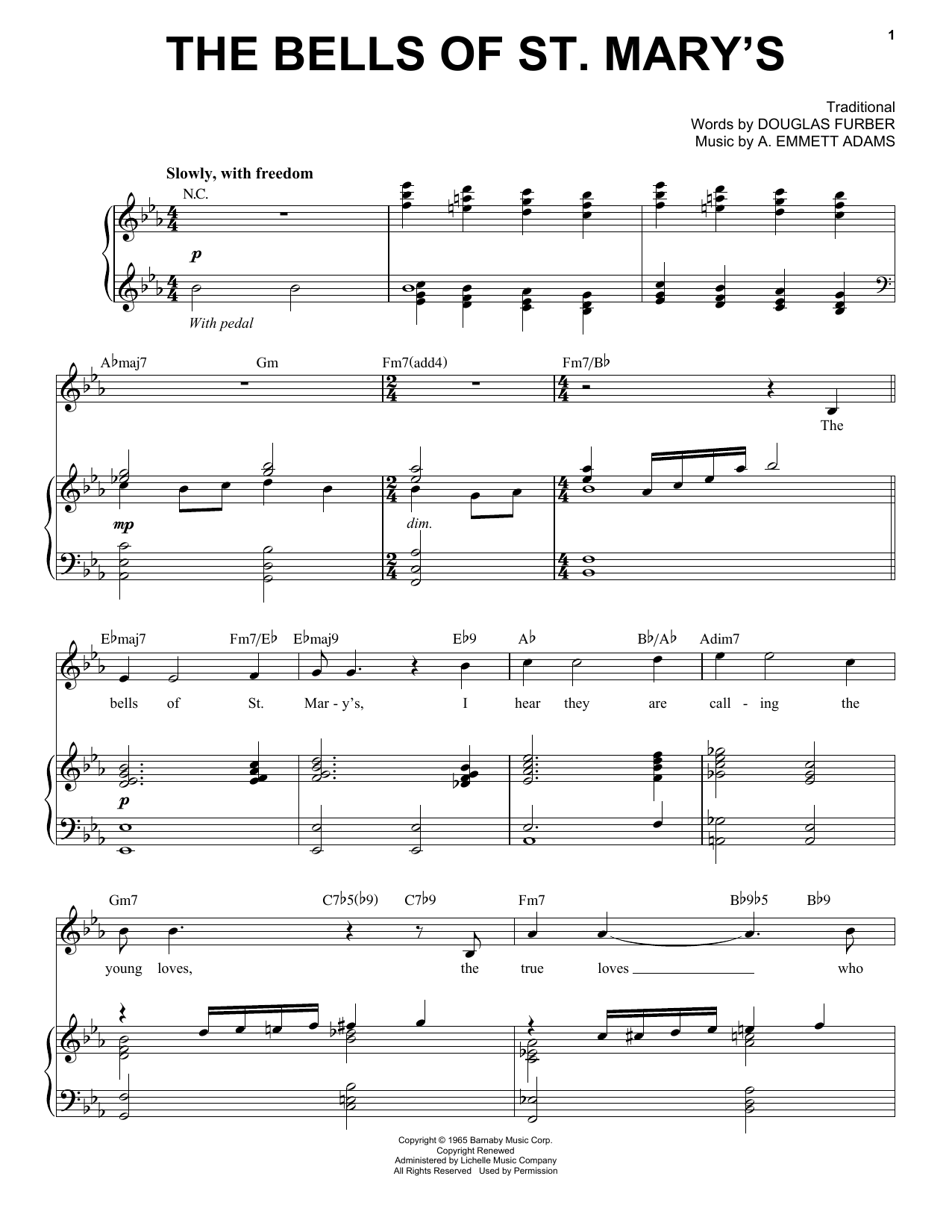 Andy Williams The Bells Of St. Mary's Sheet Music Notes & Chords for Piano & Vocal - Download or Print PDF