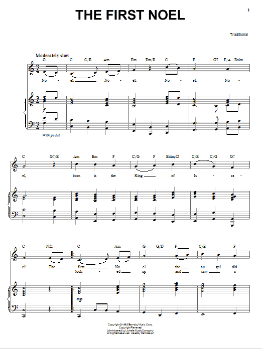 Andy Williams The First Noel Sheet Music Notes & Chords for Piano, Vocal & Guitar (Right-Hand Melody) - Download or Print PDF