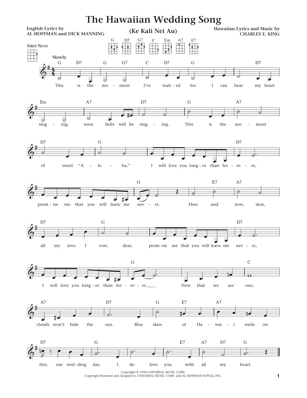 Andy Williams The Hawaiian Wedding Song (Ke Kali Nei Au) (from The Daily Ukulele) (arr. Liz and Jim Beloff) Sheet Music Notes & Chords for Ukulele - Download or Print PDF