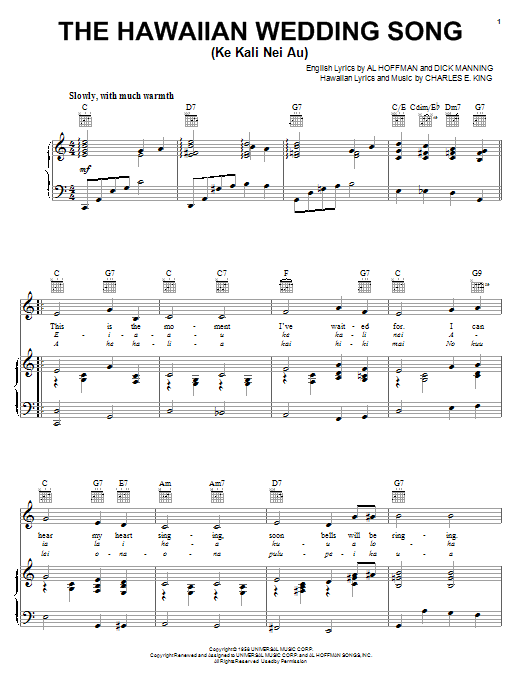 Andy Williams The Hawaiian Wedding Song (Ke Kali Nei Au) Sheet Music Notes & Chords for Ukulele - Download or Print PDF