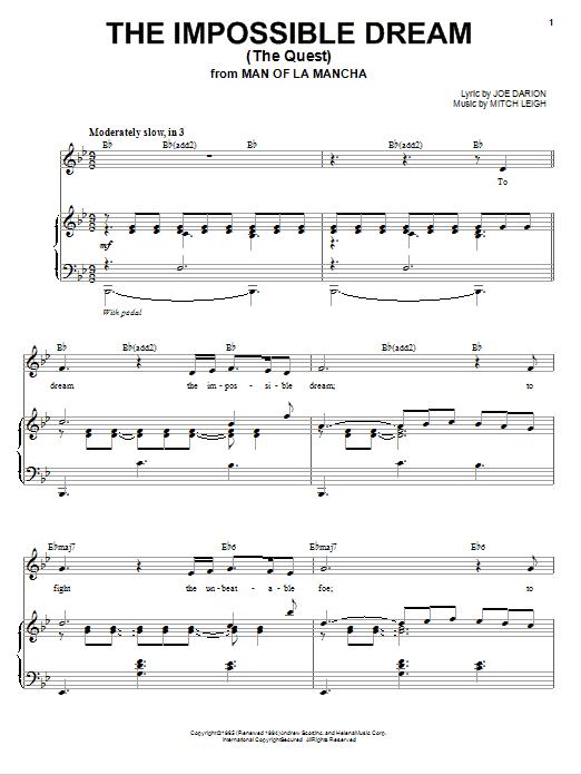 Andy Williams The Impossible Dream (The Quest) Sheet Music Notes & Chords for Piano & Vocal - Download or Print PDF