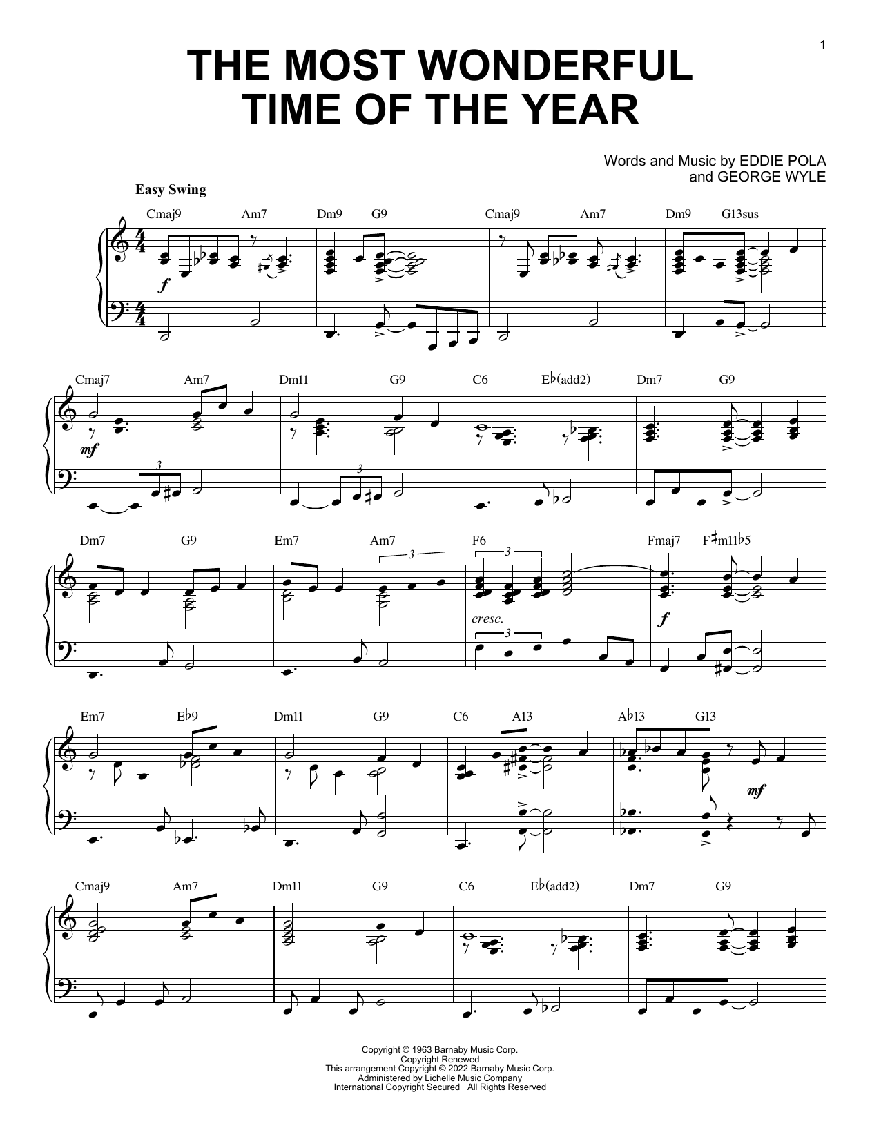 Andy Williams The Most Wonderful Time Of The Year (arr. Brent Edstrom) Sheet Music Notes & Chords for Piano Solo - Download or Print PDF