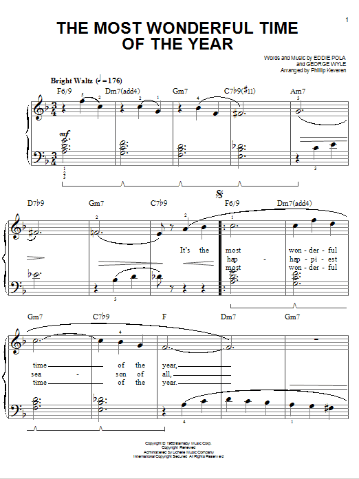 Andy Williams The Most Wonderful Time Of The Year [Jazz version] (arr. Phillip Keveren) Sheet Music Notes & Chords for Easy Piano - Download or Print PDF