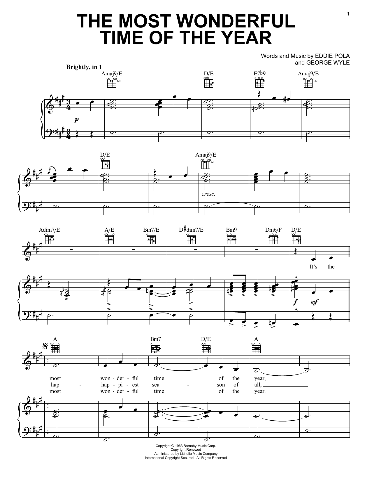 Andy Williams The Most Wonderful Time Of The Year Sheet Music Notes & Chords for Piano, Vocal & Guitar (Right-Hand Melody) - Download or Print PDF