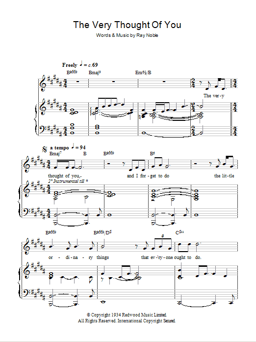 Andy Williams The Very Thought Of You Sheet Music Notes & Chords for Piano, Vocal & Guitar - Download or Print PDF