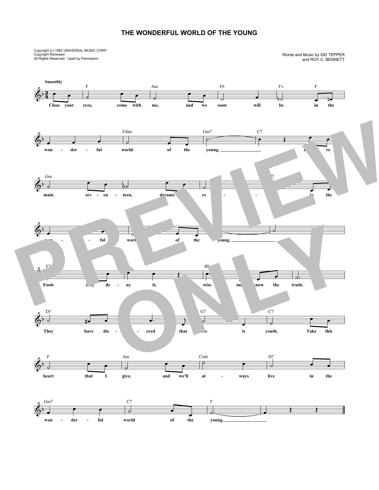 Andy Williams The Wonderful World Of The Young Sheet Music Notes & Chords for Melody Line, Lyrics & Chords - Download or Print PDF
