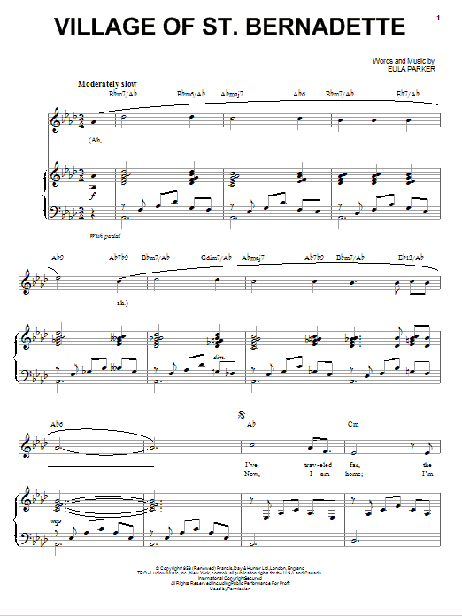 Andy Williams Village Of St. Bernadette Sheet Music Notes & Chords for Piano, Vocal & Guitar (Right-Hand Melody) - Download or Print PDF