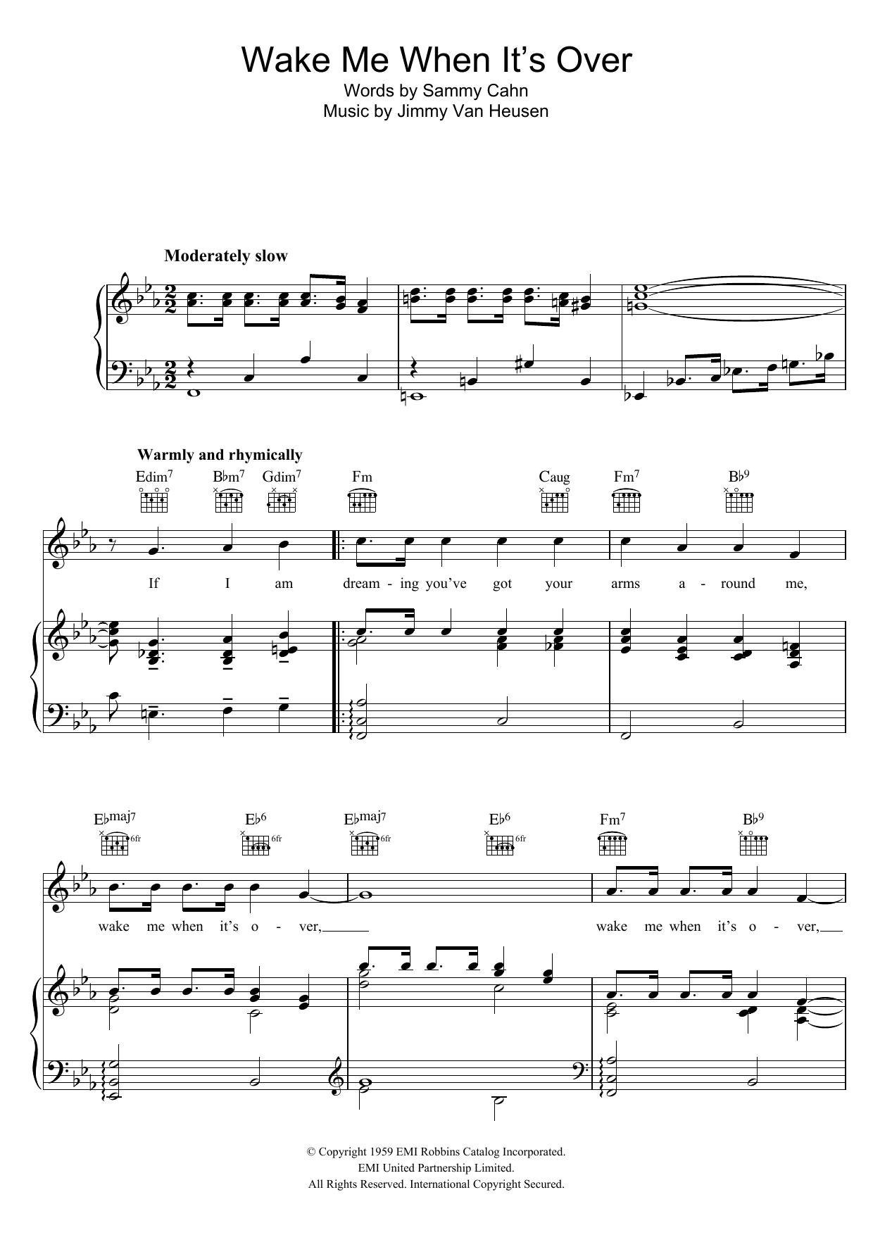 Andy Williams Wake Me When It's Over Sheet Music Notes & Chords for Piano, Vocal & Guitar (Right-Hand Melody) - Download or Print PDF