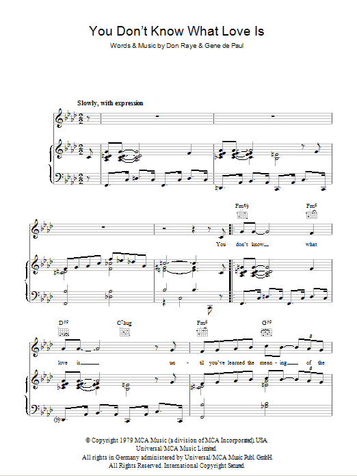 Andy Williams You Don't Know What Love Is Sheet Music Notes & Chords for Piano, Vocal & Guitar (Right-Hand Melody) - Download or Print PDF
