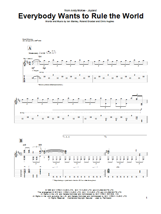 Andy Mckee Everybody Wants To Rule The World Sheet Music Download Pdf Score 73611