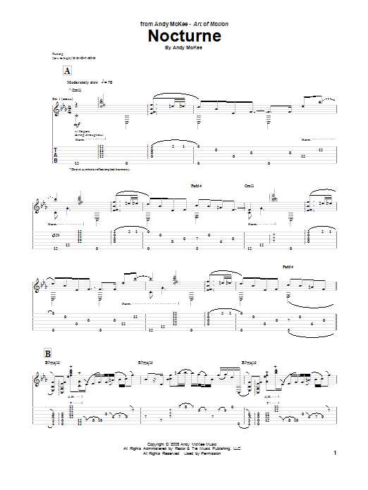 Preview Andy McKee Nocturne Pop sheet music, notes and chords for Guitar Tab, SKU: 98809 Nocturne sheet music