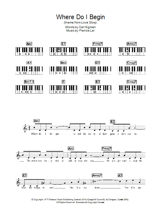 Where Do I Begin (theme from Love Story) sheet music