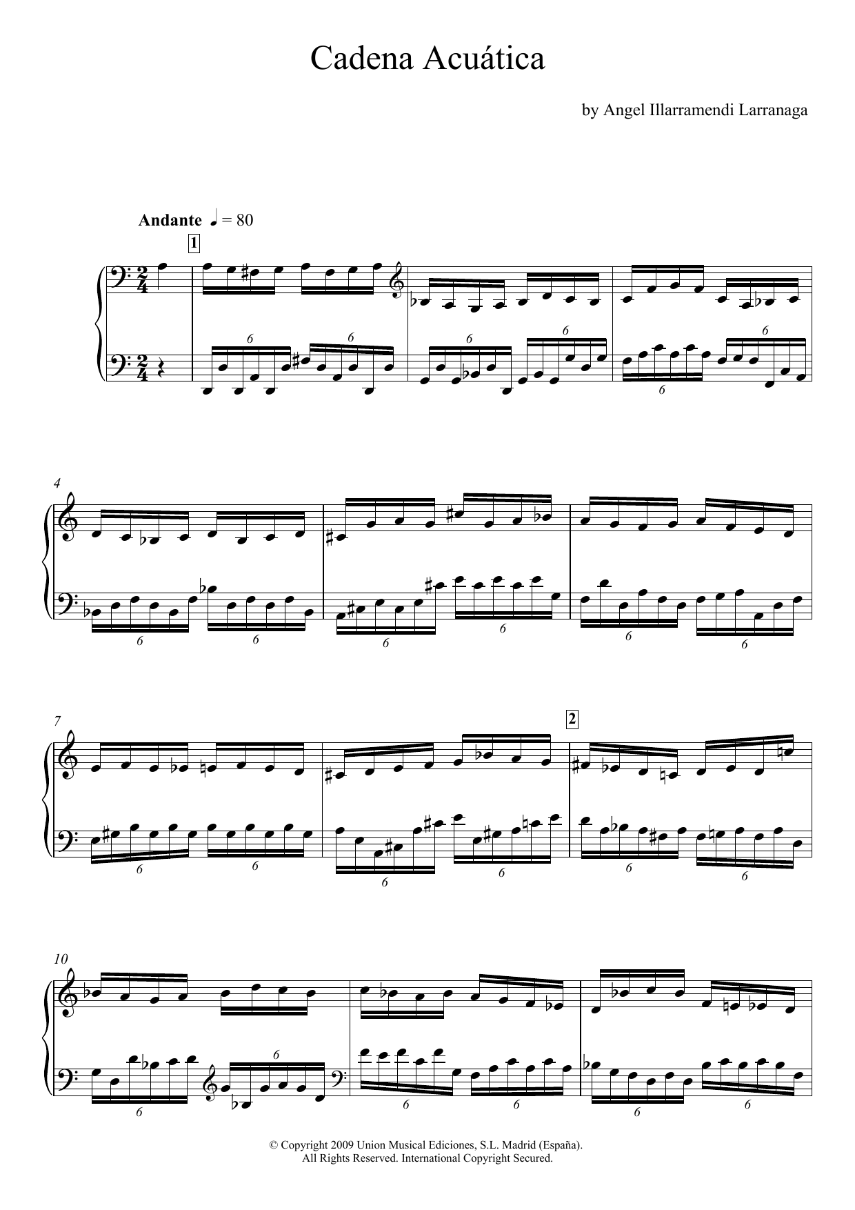 Angel Illarramendi Larranaga Cadena Acuatica Sheet Music Notes & Chords for Piano - Download or Print PDF