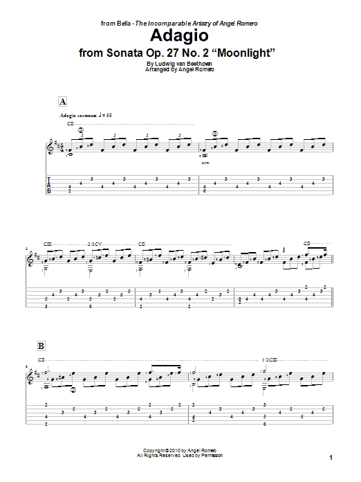Angel Romero Adagio Sheet Music Notes & Chords for Guitar Tab - Download or Print PDF