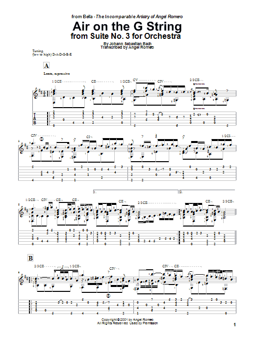 Angel Romero Air On The G String Sheet Music Notes & Chords for Guitar Tab - Download or Print PDF