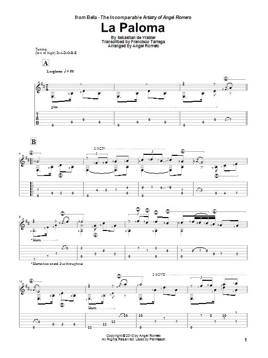 Angel Romero La Paloma Sheet Music Notes & Chords for Guitar Tab - Download or Print PDF