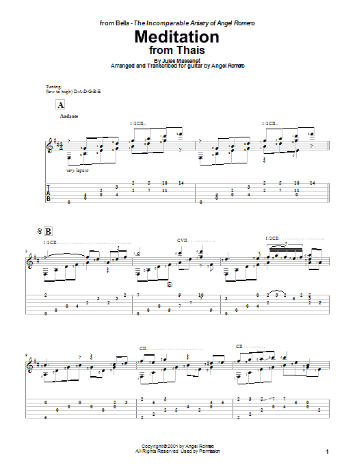 Angel Romero Meditation Sheet Music Notes & Chords for Guitar Tab - Download or Print PDF