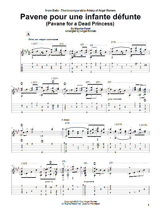 Angel Romero Pavane Pour Une Infante Defunte (Pavane For A Dead Princess) Sheet Music Notes & Chords for Guitar Tab - Download or Print PDF