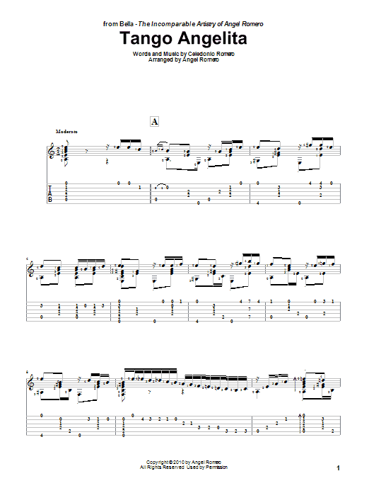 Angel Romero Tango Angelita Sheet Music Notes & Chords for Guitar Tab - Download or Print PDF