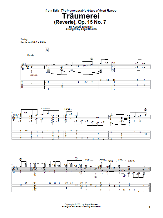 Angel Romero Traumerei (Reverie), Op. 15 No. 7 Sheet Music Notes & Chords for Guitar Tab - Download or Print PDF