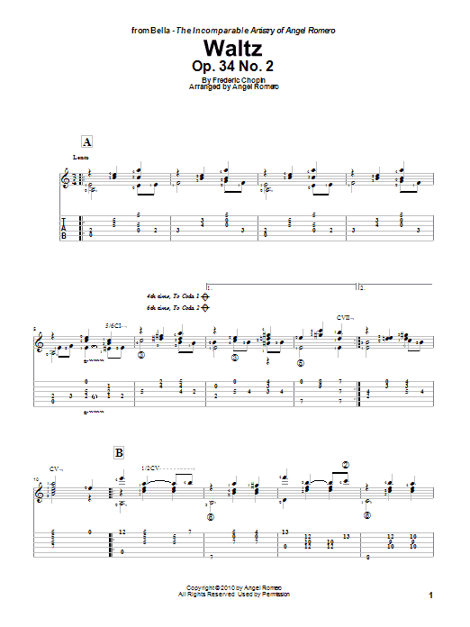 Angel Romero Waltz, Op. 34 No. 2 Sheet Music Notes & Chords for Guitar Tab - Download or Print PDF