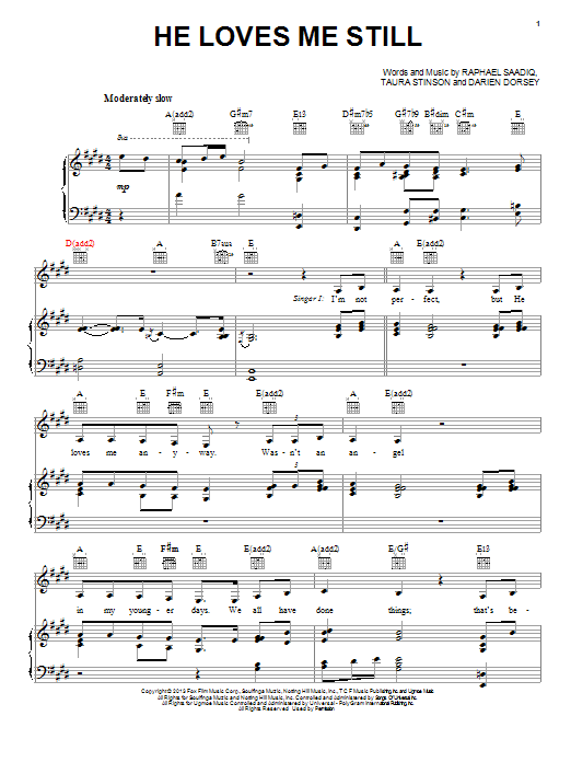 Angela Bassett and Jennifer Hudson He Loves Me Still Sheet Music Notes & Chords for Piano, Vocal & Guitar (Right-Hand Melody) - Download or Print PDF