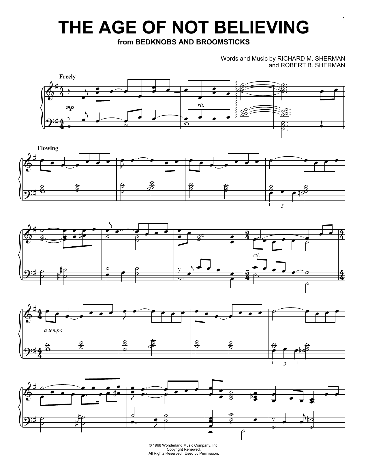 Angela Lansbury The Age Of Not Believing (from Bedknobs And Broomsticks) Sheet Music Notes & Chords for Piano Solo - Download or Print PDF