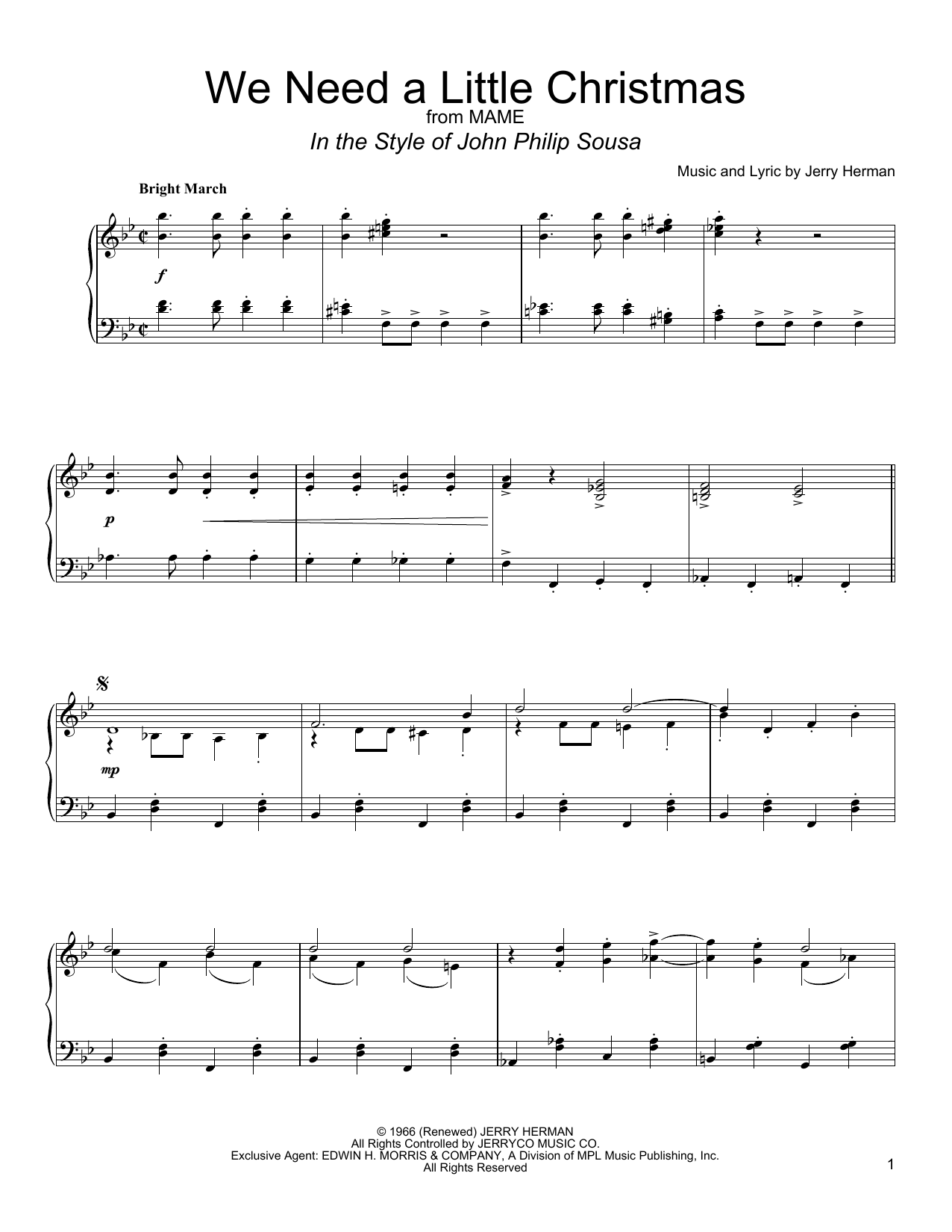Angela Lansbury We Need A Little Christmas Sheet Music Notes & Chords for Piano - Download or Print PDF