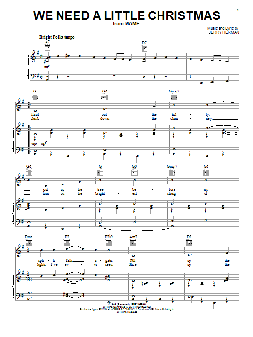 Angela Lansbury We Need A Little Christmas Sheet Music Notes & Chords for Piano, Vocal & Guitar (Right-Hand Melody) - Download or Print PDF