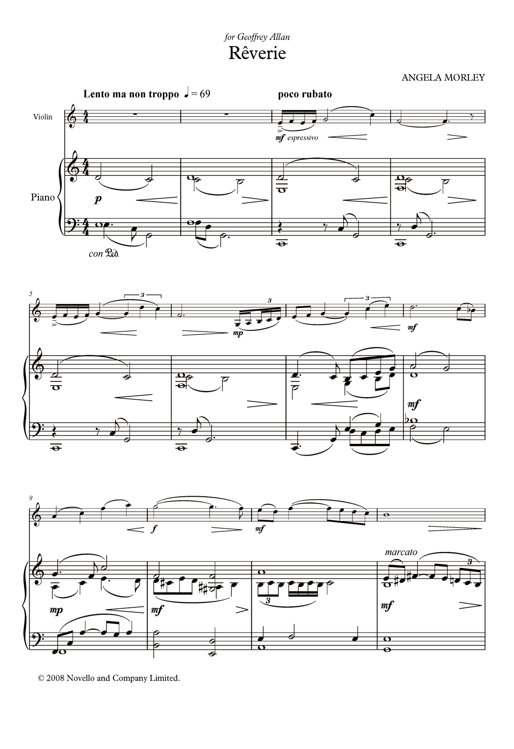 Angela Morley Reverie (score and parts) Sheet Music Notes & Chords for Violin - Download or Print PDF