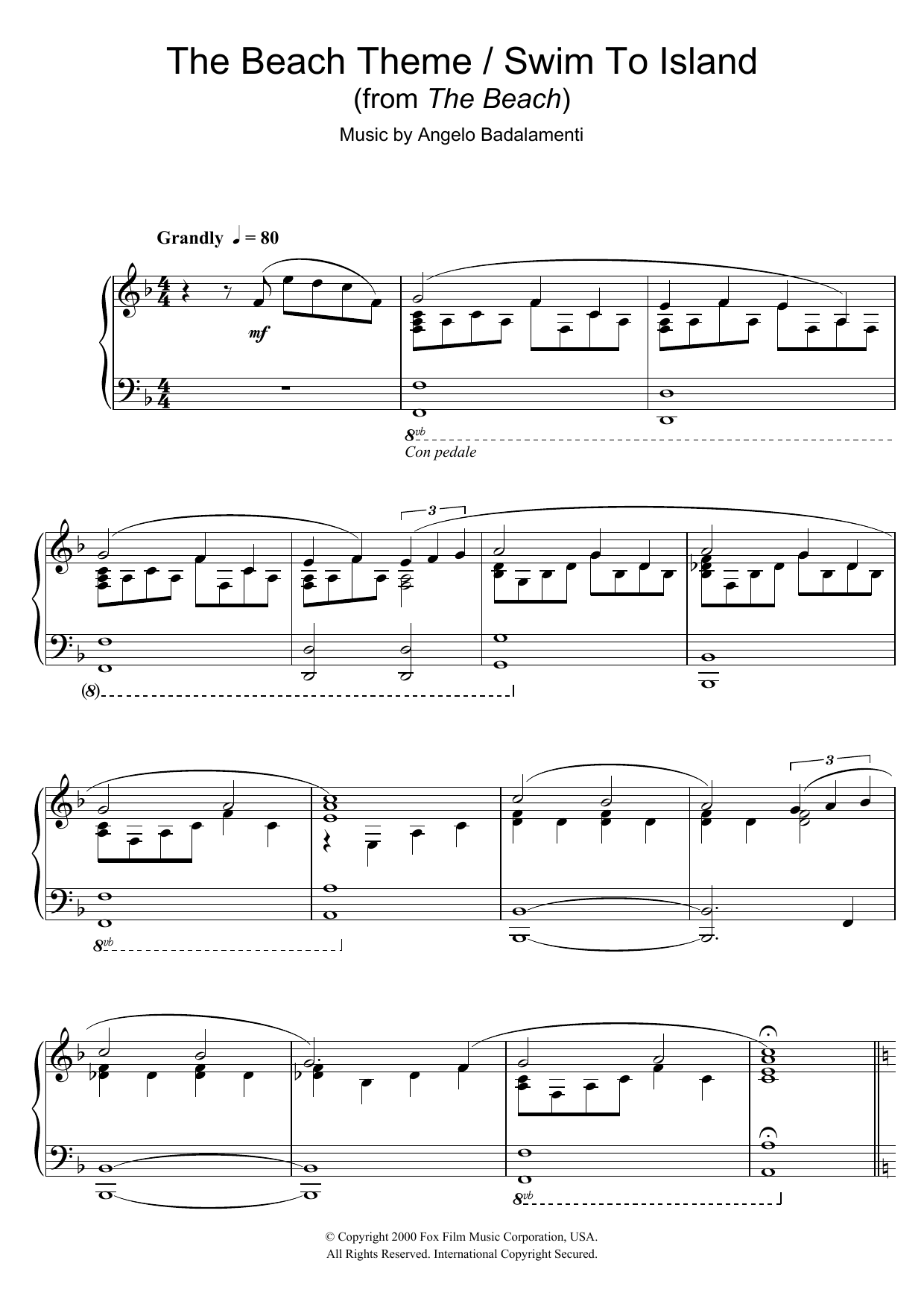 Angelo Badalamenti The Beach (The Beach Theme/Swim To Island) Sheet Music Notes & Chords for Piano - Download or Print PDF