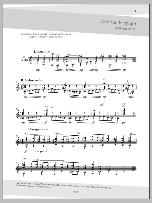 Angelo Gilardino Variazioni (Variations) Sheet Music Notes & Chords for Piano, Vocal & Guitar (Right-Hand Melody) - Download or Print PDF