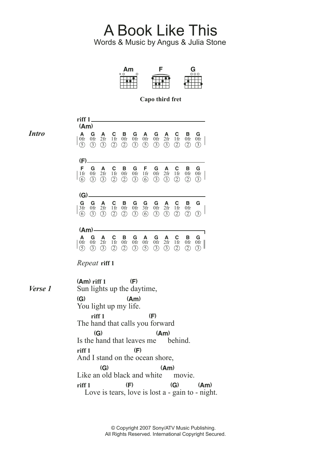 Angus & Julia Stone A Book Like This Sheet Music Notes & Chords for Lyrics & Chords - Download or Print PDF